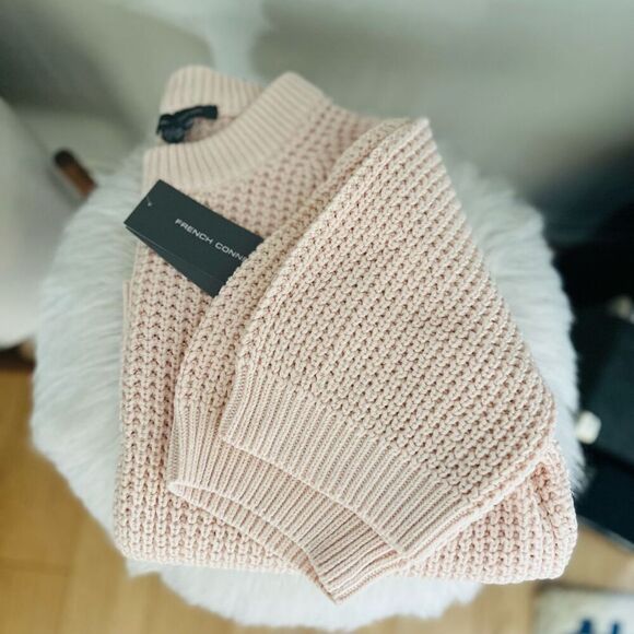 FRENCH CONNECTION Luna Short Sleeve Waffle Knit Sweater Pink, Large (10/12) NWT - Picture 7 of 13